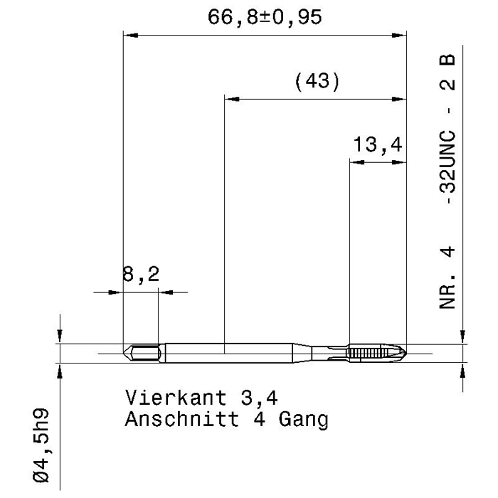 5725 4.166 8 - 32 схема метчика дюймового UNС с размерами