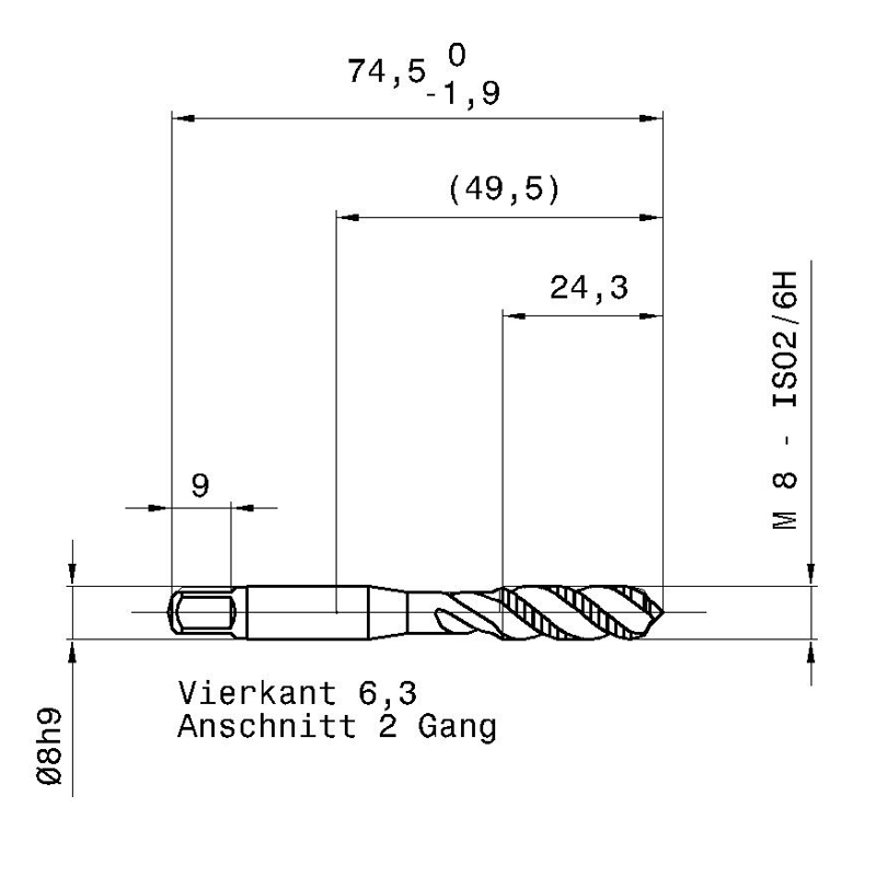 4036 8.000 m8х1,25 схема с размерами метчик машинный m