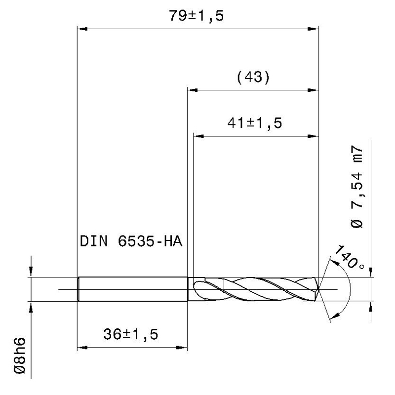 5514-7,540 схема твердосплавного сверла с размерами