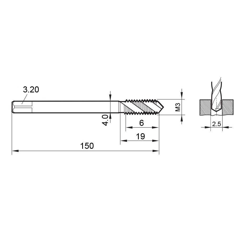 4462 3.010 m3 схема метчика машинного m с размерами