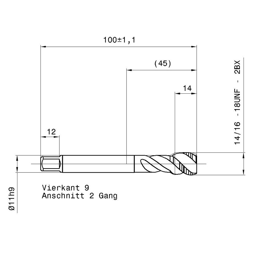 392 14.288 9/16 - 18 схема метчика дюймового UNF с размерами