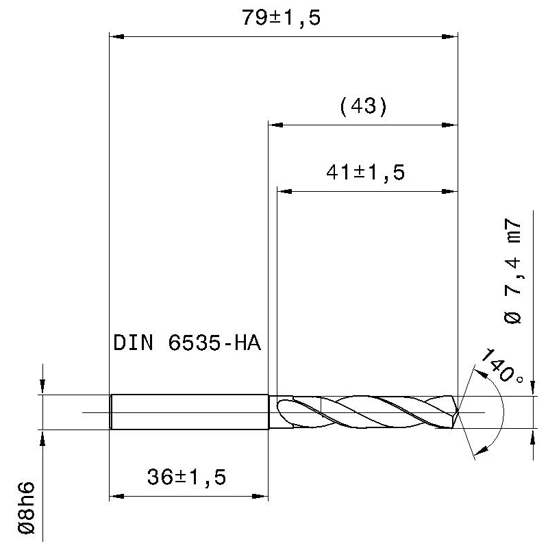 5514-7,400 схема твердосплавного сверла с размерами