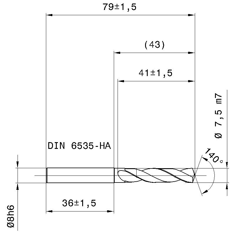 5514-7,500 схема твердосплавного сверла с размерами